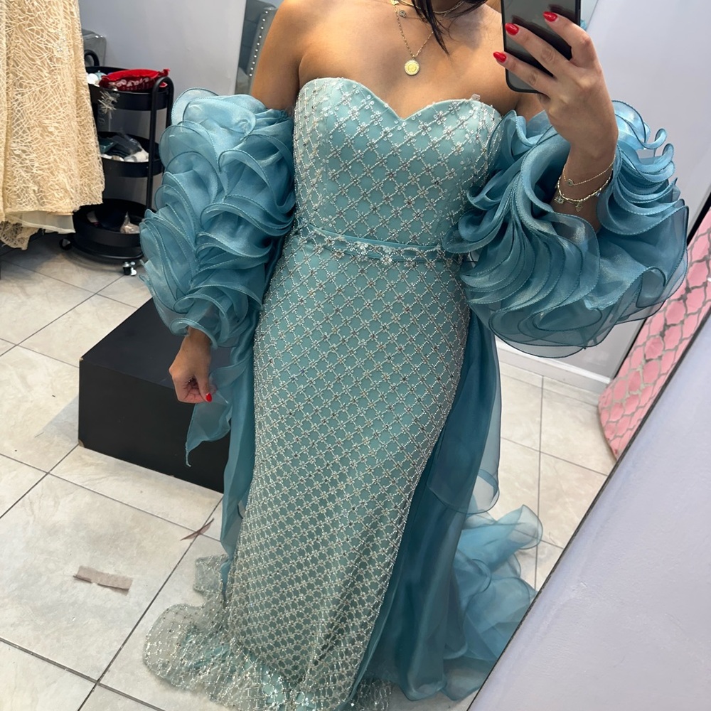 Beaded sequin turquoise dress